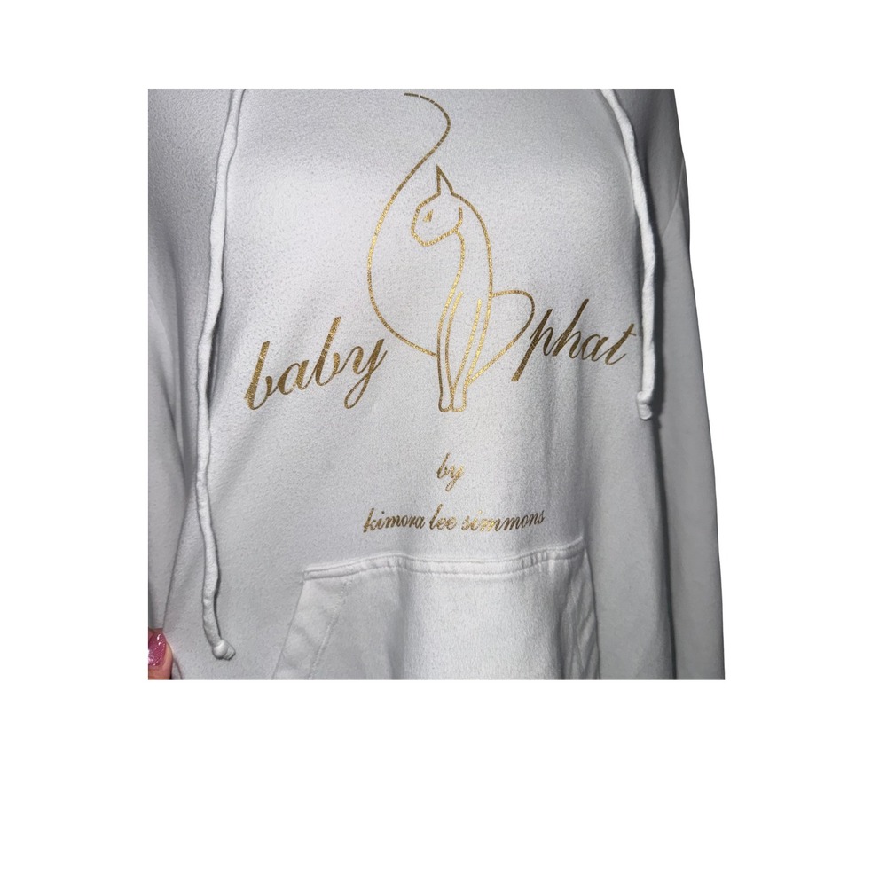 Vintage Baby Phat White Gold Foil Logo Hoodie Sweater Y2K Kimora Lee Simmons 1X - Picture 9 of 9